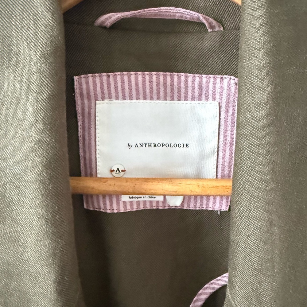 Anthropologie Hollis Tie-Front Trench Vest Olive Green Linen Blend | Size XS - Picture 6 of 10